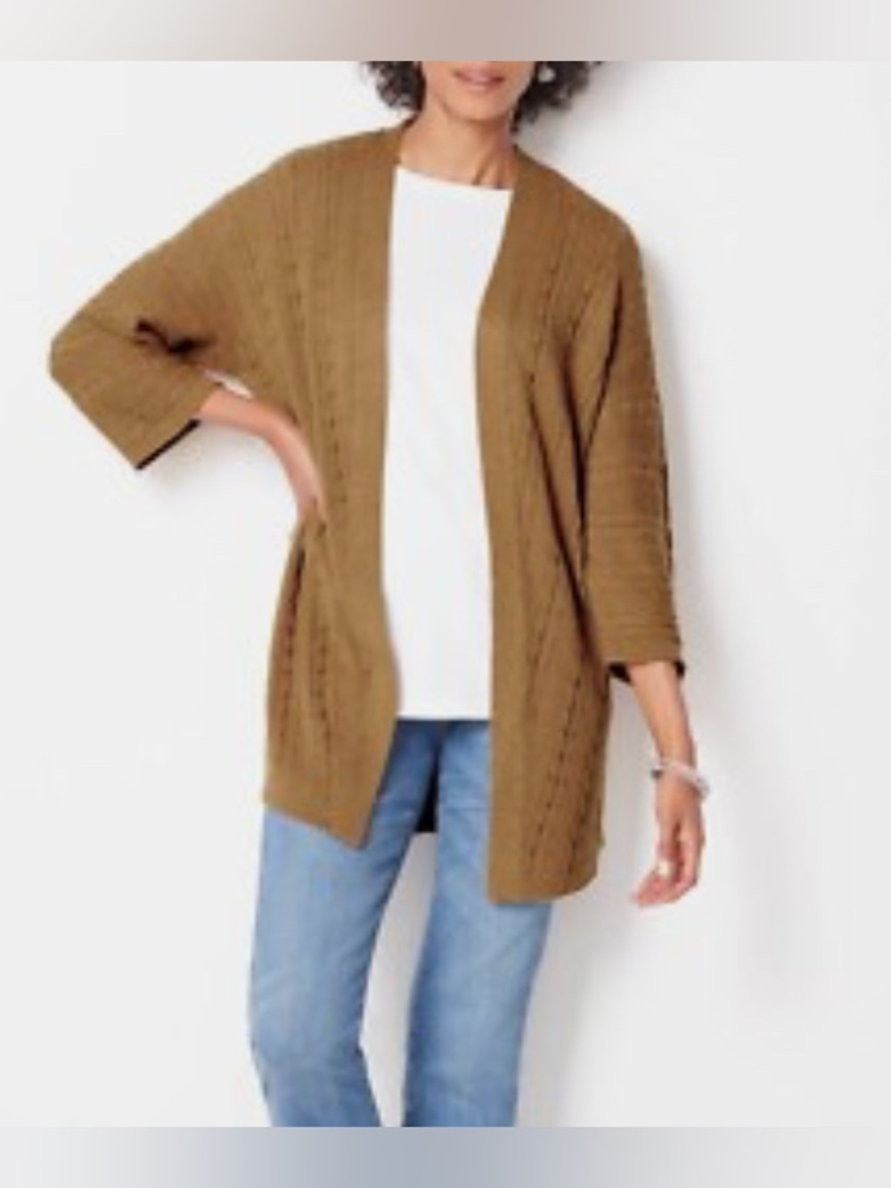 J Jill Cardigan Perfect Relaxed Open Front Cabled Cardigan- size L